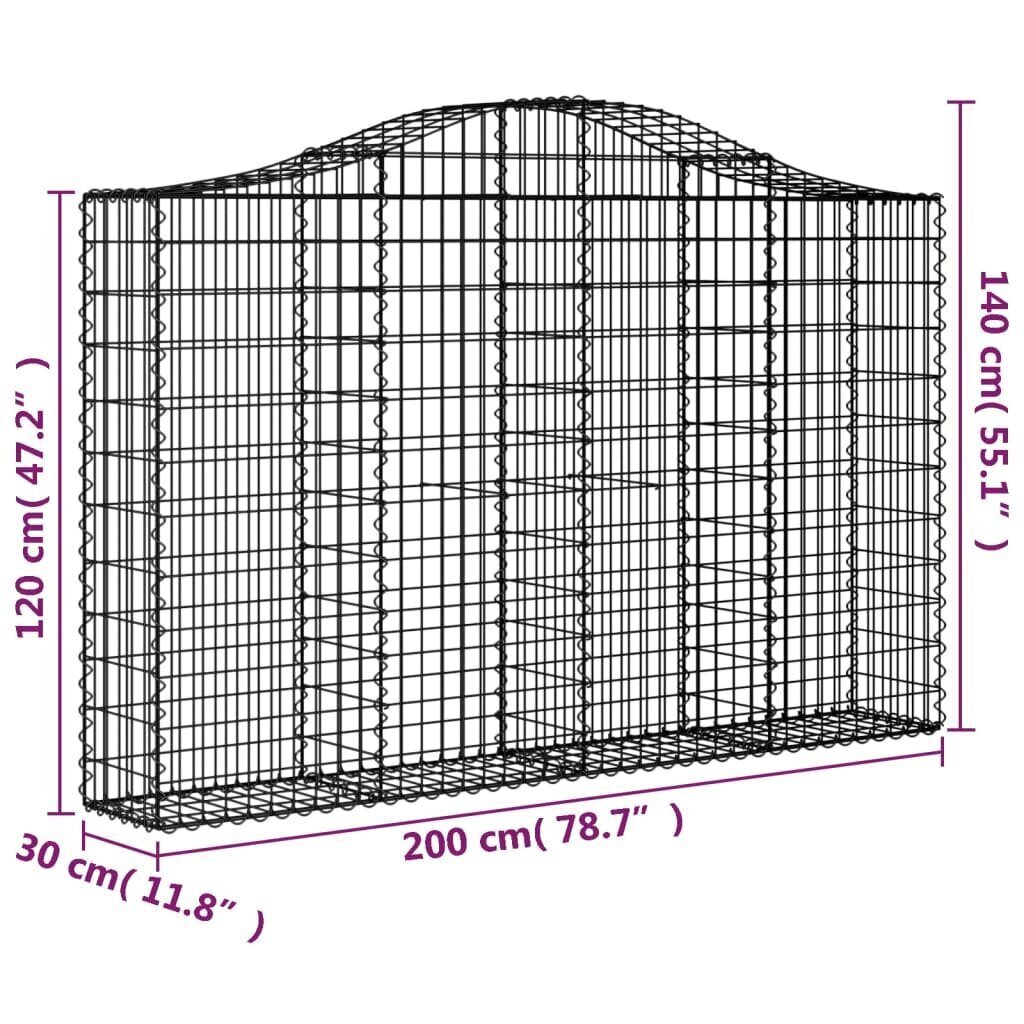 vidaXL arkveida gabiona grozi, 11gb., 200x30x120/140cm, cinkota dzelzs цена и информация | Žogi un piederumi | 220.lv