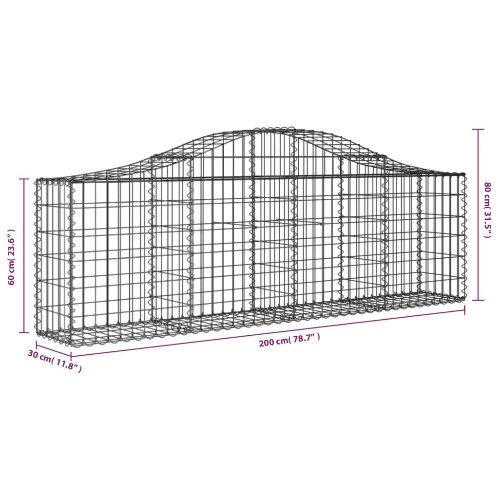 vidaXL arkveida gabiona grozi, 12 gb., 200x30x60/80 cm, cinkota dzelzs cena un informācija | Žogi un piederumi | 220.lv