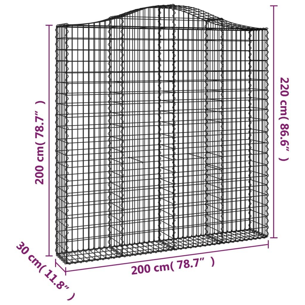 vidaXL arkveida gabiona grozi, 3 gb., 200x30x200/220cm, cinkota dzelzs cena un informācija | Žogi un piederumi | 220.lv