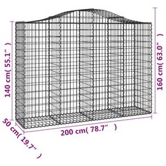 vidaXL arkveida gabiona grozi, 3 gb., 200x50x140/160cm, cinkota dzelzs cena un informācija | Žogi un piederumi | 220.lv