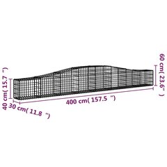 vidaXL arkveida gabiona grozi, 3 gb., 400x30x40/60 cm, cinkota dzelzs cena un informācija | Žogi un piederumi | 220.lv