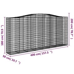 vidaXL arkveida gabiona grozi, 3 gb., 400x50x180/200cm, cinkota dzelzs cena un informācija | Žogi un piederumi | 220.lv