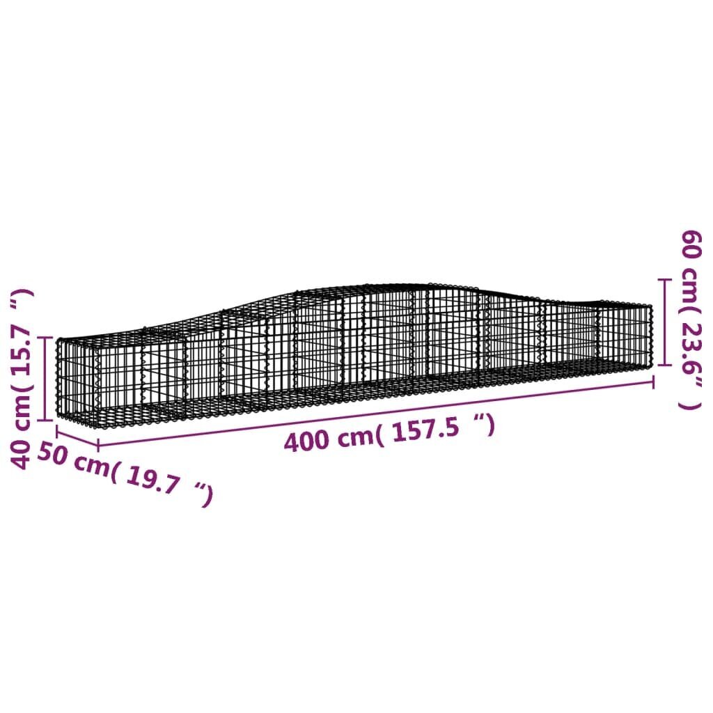 vidaXL arkveida gabiona grozi, 3 gb., 400x50x40/60 cm, cinkota dzelzs cena un informācija | Žogi un piederumi | 220.lv