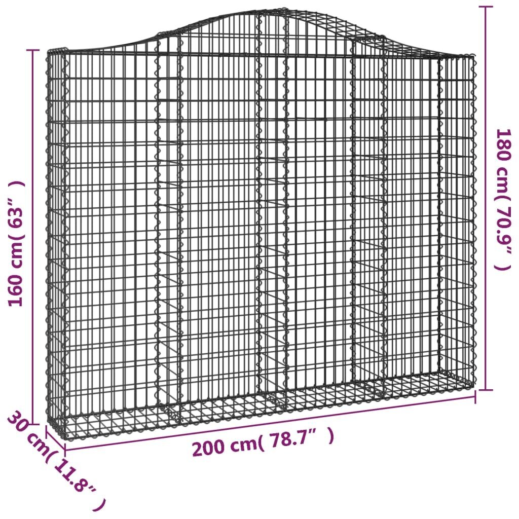 vidaXL arkveida gabiona grozi, 4 gb., 200x30x160/180cm, cinkota dzelzs cena un informācija | Žogi un piederumi | 220.lv