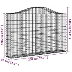 vidaXL arkveida gabiona grozi, 5 gb., 200x30x120/140cm, cinkota dzelzs cena un informācija | Žogi un piederumi | 220.lv