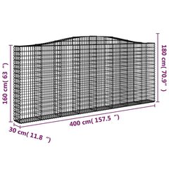 vidaXL arkveida gabiona grozi, 5 gb., 400x30x160/180cm, cinkota dzelzs cena un informācija | Žogi un piederumi | 220.lv