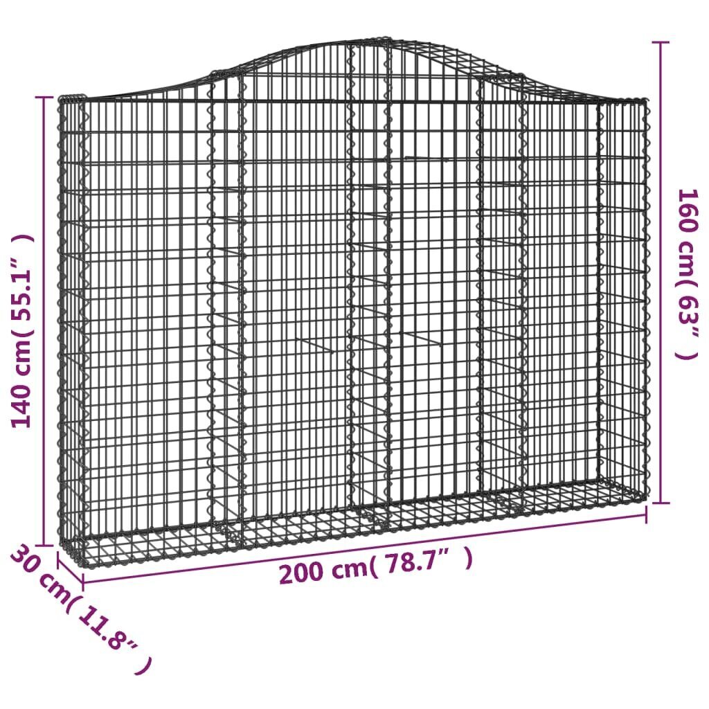 vidaXL arkveida gabiona grozi, 6 gb., 200x30x140/160cm, cinkota dzelzs cena un informācija | Žogi un piederumi | 220.lv