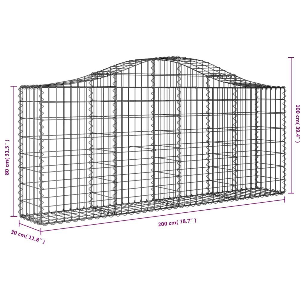 vidaXL arkveida gabiona grozi, 7 gb., 200x30x80/100 cm, cinkota dzelzs cena un informācija | Žogi un piederumi | 220.lv