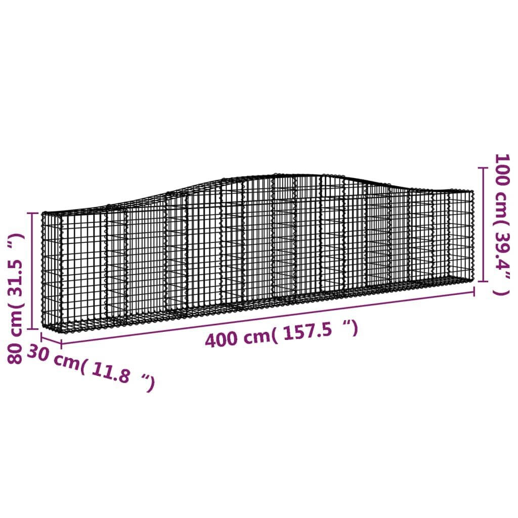 vidaXL arkveida gabiona grozi, 7 gb., 400x30x80/100cm, cinkota dzelzs цена и информация | Žogi un piederumi | 220.lv