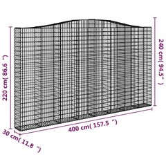 vidaXL arkveida gabiona grozs, 400x30x220/240 cm, cinkota dzelzs цена и информация | Заборы и принадлежности к ним | 220.lv