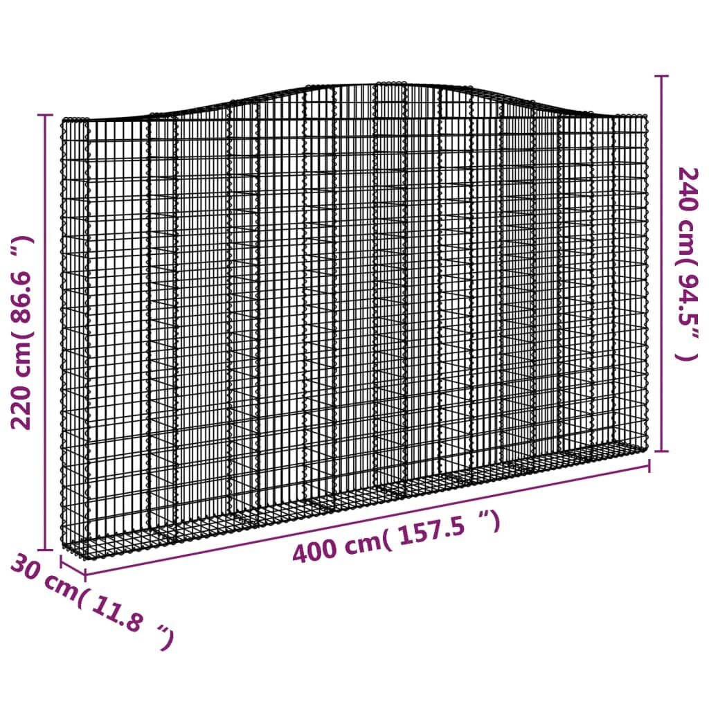 vidaXL arkveida gabiona grozs, 400x30x220/240 cm, cinkota dzelzs cena un informācija | Žogi un piederumi | 220.lv