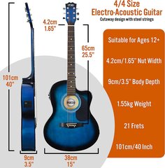 3-й авеню 4/4 размер с вырезом, электрическая акустическая гитара для начинающих, со встроенными тюнерами и эквалайзером-блюзобезом цена и информация | Nav norādīts Музыкальные инструменты и принадлежности | 220.lv