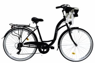 Sieviešu velosipēds Davi Emma, 7 ātrumu Shimano ātruma pārslēdzējs, 160-185 cm augumam, 28" alumīnija rati, klūgas grozs, Melns цена и информация | Велосипеды | 220.lv