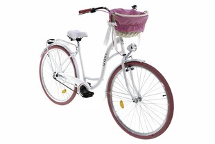 Sieviešu velosipēds Davi Lila, 160-185 cm augumam, 28" alumīnija rati, klūgas grozs, Balts/rozā cena un informācija | Velosipēdi | 220.lv