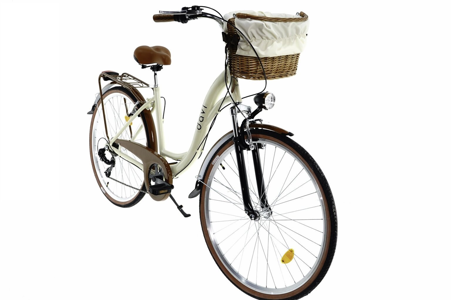 Sieviešu velosipēds Davi Maria, alumīnija rāmis, ar amortizatoru, 7 ātrumu Shimano ātruma pārslēdzējs, 160-185 cm augumam, 28" alumīnija rati, klūgas grozs, Krēmveida cena un informācija | Velosipēdi | 220.lv