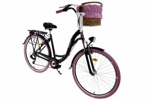 Sieviešu velosipēds Davi Maria, alumīnija rāmis, ar amortizatoru, 7 ātrumu Shimano ātruma pārslēdzējs, 160-185 cm augumam, 28" alumīnija rati, klūgas grozs, Melns/rozā цена и информация | Велосипеды | 220.lv