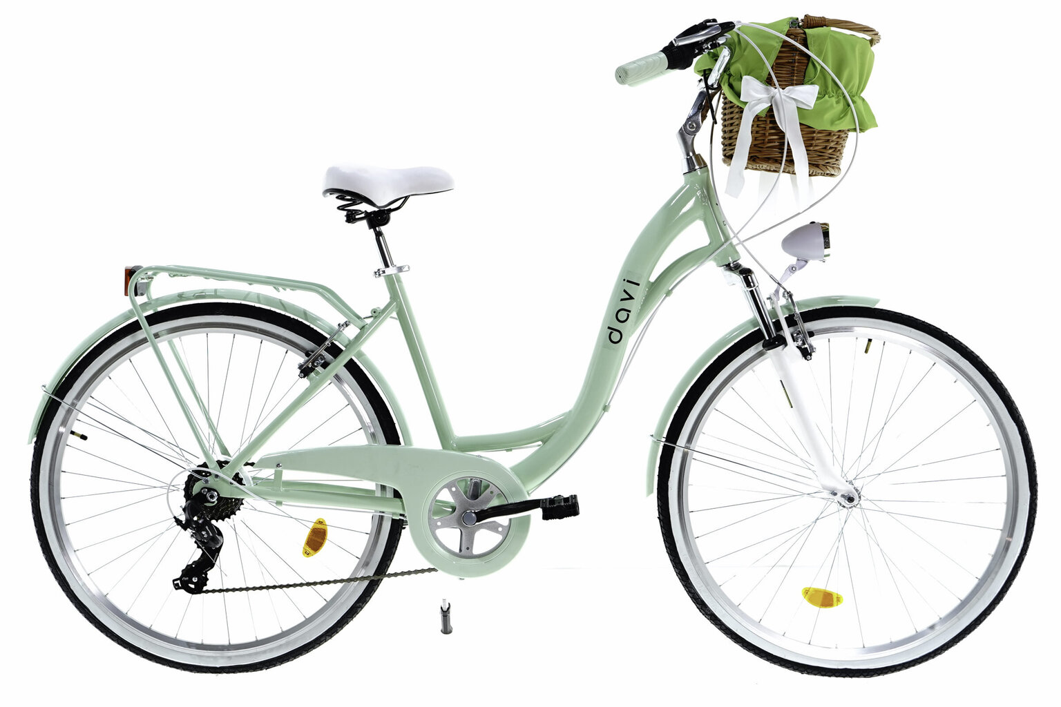 Sieviešu velosipēds Davi Maria, alumīnija rāmis, ar amortizatoru, 7 ātrumu Shimano ātruma pārslēdzējs, 160-185 cm augumam, 28" alumīnija rati, klūgas grozs, Zaļš cena un informācija | Velosipēdi | 220.lv
