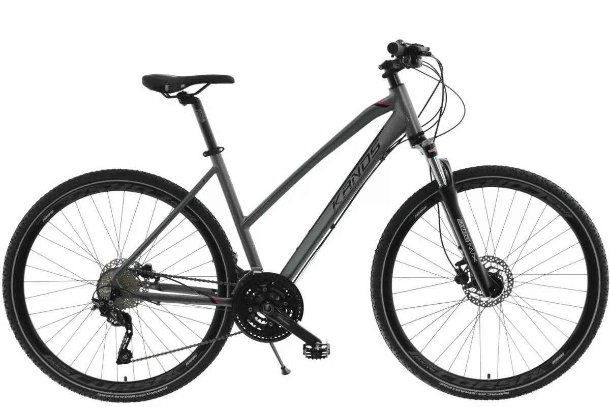 Sieviešu velosipēds Kands Avangarde, 150-167 cm augumam, alumīnija rāmis, ar amortizatoru, 27 ātrumu Shimano ātruma pārslēdzējs, 28" alumīnija rati, Grafīts cena un informācija | Velosipēdi | 220.lv