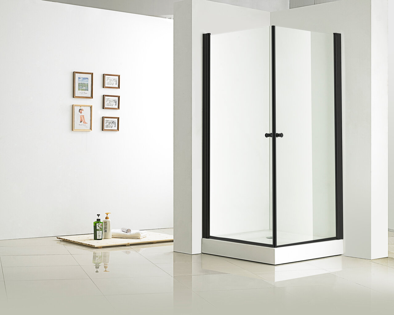 Dušas stūris Vento Napoli 90*90*195 kvadrāts, stikls 6mm Easy Clean, bez paliktņa, melnais profils cena un informācija | Dušas kabīnes | 220.lv