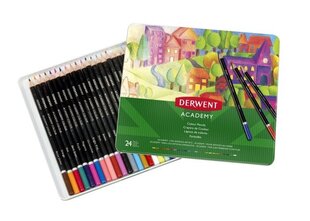Krāsaino zīmuļu komplekts Derwent Academy, 24 krāsas cena un informācija | Modelēšanas un zīmēšanas piederumi | 220.lv
