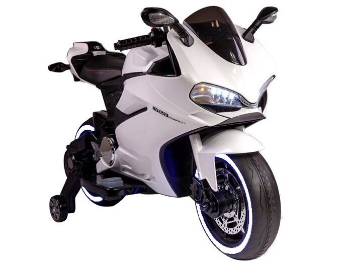 Bērnu elektriskais Motocikls RACE MOTOR, 12v, ādas sēdeklis, gumijas EVA riepas, balts цена и информация | Bērnu elektroauto | 220.lv