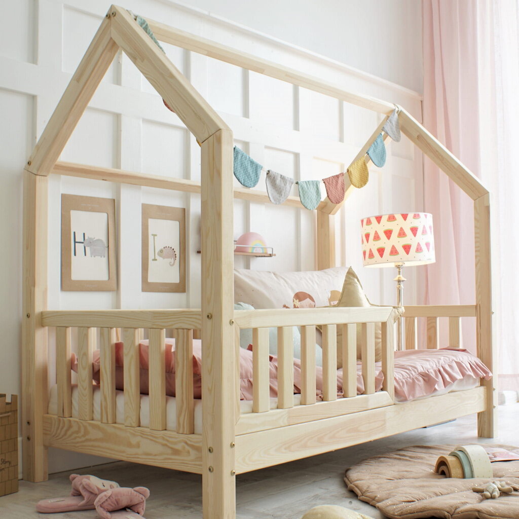 Bērnu koka gultas mājiņa Bianco, 160X80 cm cena un informācija | Bērnu gultas | 220.lv