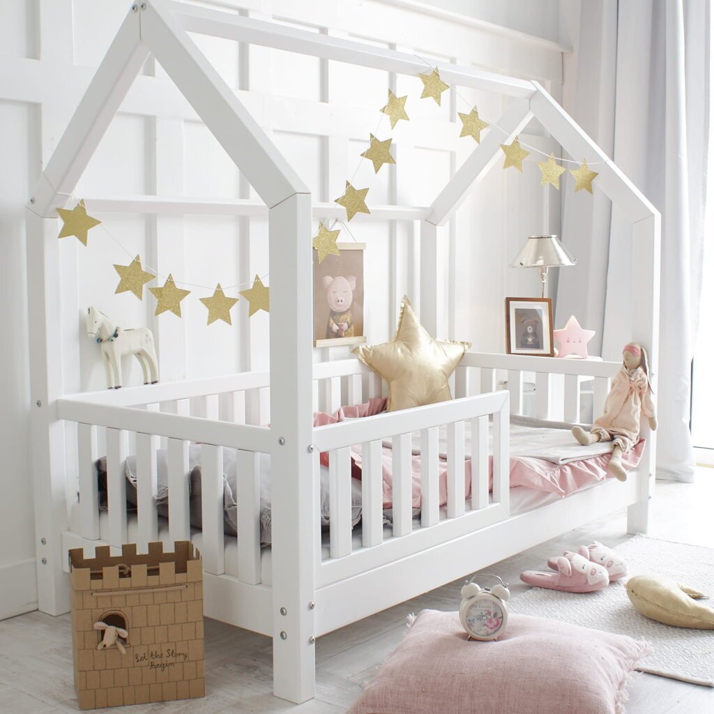 Bērnu gulta - mājiņa Kidszone Bianco, 80x160 cm, balta цена и информация | Bērnu gultas | 220.lv