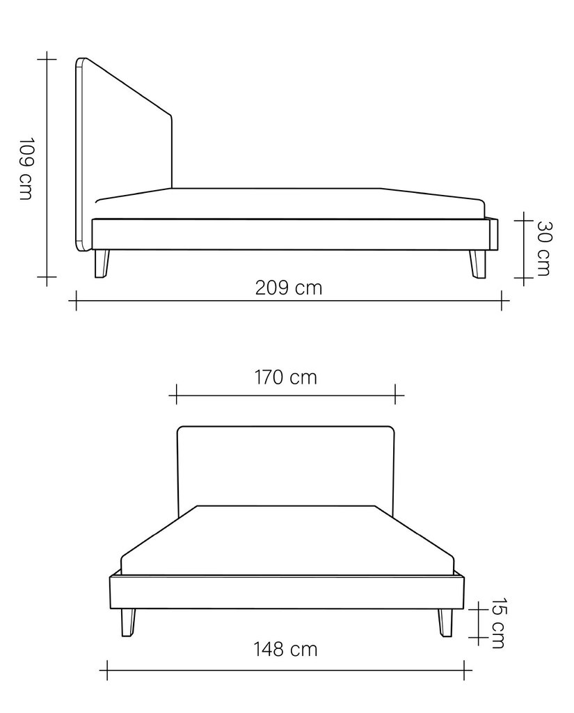 Ozolkoka gulta Slim, 140x200, pelēks cena un informācija | Gultas | 220.lv