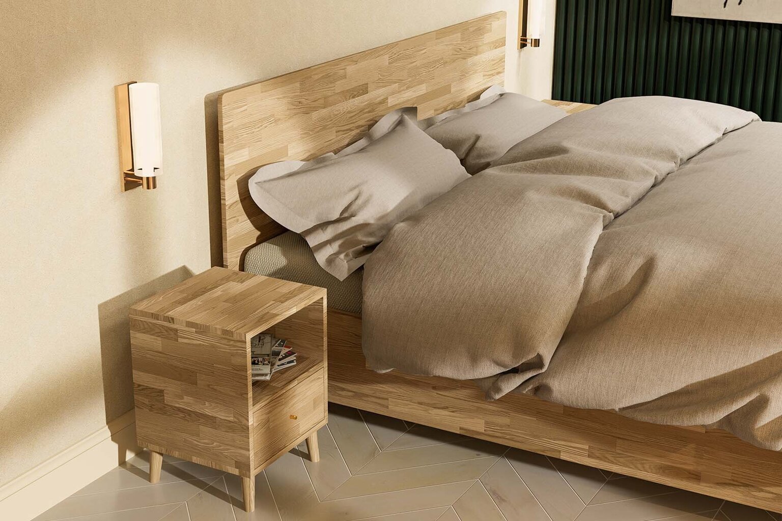 Ozolkoka gulta ar veļas kasti Ol.WOOD, 160x200, Dark honey cena un informācija | Gultas | 220.lv