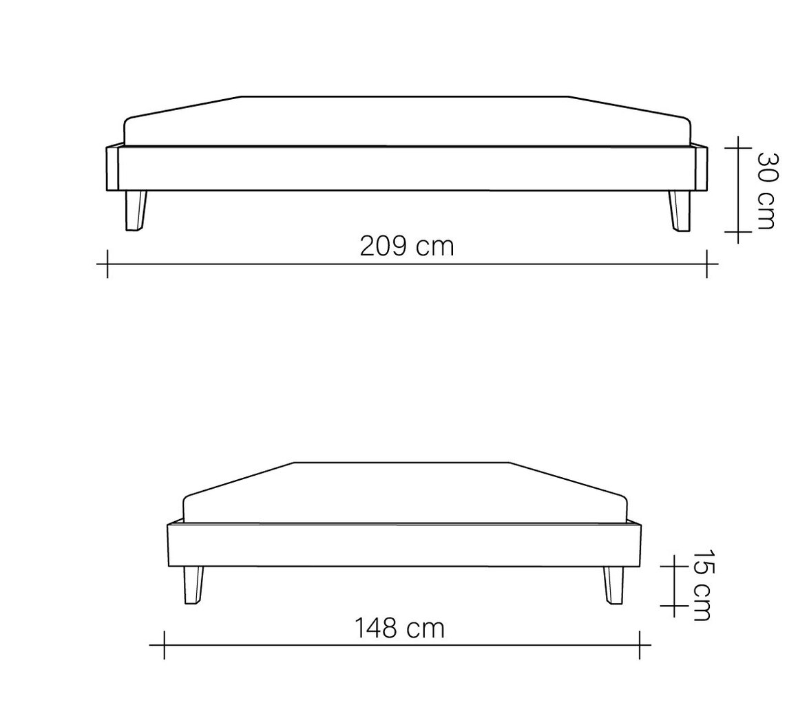 Polsterēta gulta Flat, 140x200, pelēks cena un informācija | Gultas | 220.lv