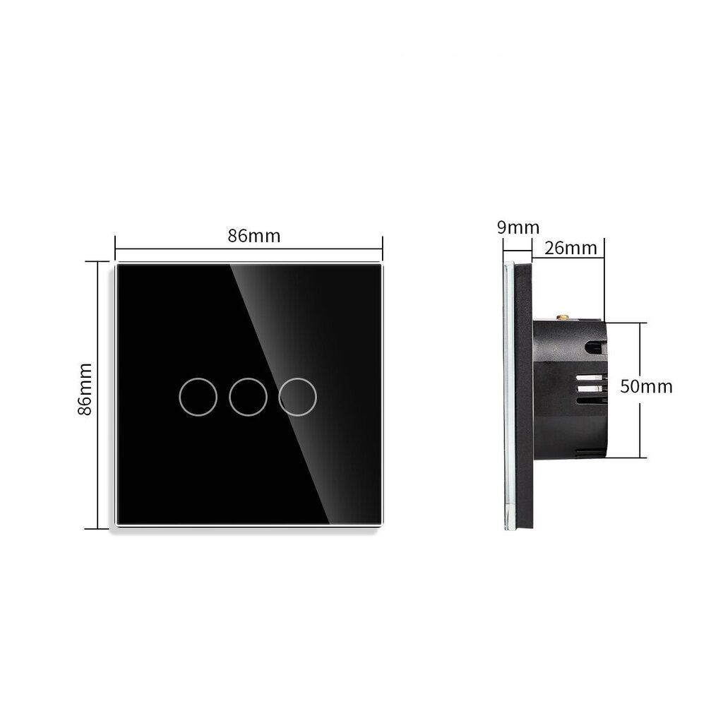 WiFi trīspolu sensora slēdzis, melns 600W цена и информация | Elektrības slēdži, rozetes | 220.lv