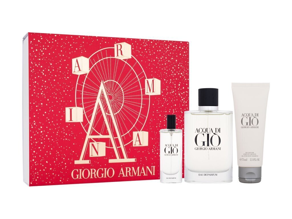 Komplekts Giorgio Armani Acqua Di Gio: parfimērijas ūdens, 125 ml + dušas želeja, 75 ml + parfimērijas ūdens, 15 ml cena un informācija | Sieviešu smaržas | 220.lv