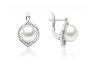 Sudraba auskari, rodija pārklājums, pērle ⌀ 8.5-9 mm, 925° cena un informācija | Auskari | 220.lv