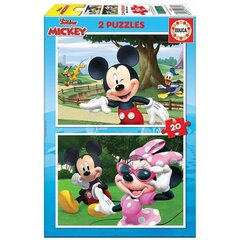 Puzle un domino komplekts Educa Mickey &amp; Friends (2 x 20 pcs) cena un informācija | Attīstošās rotaļlietas | 220.lv