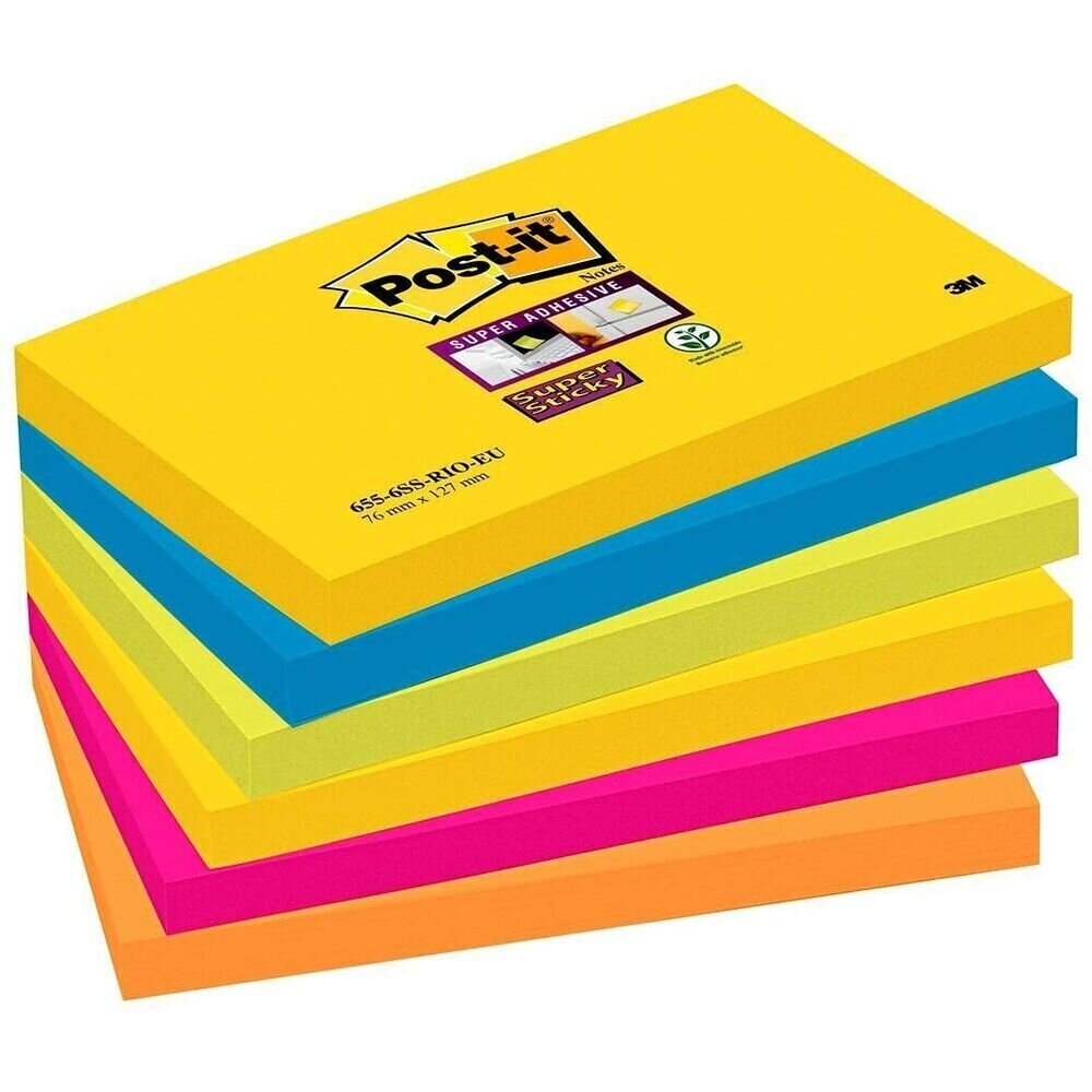 Līmlapiņas Post-it SUPER STICKY 7,6 X 12,7 cm Daudzkrāsains (76 x 127 mm) (6 gb.) cena un informācija | Kancelejas preces | 220.lv