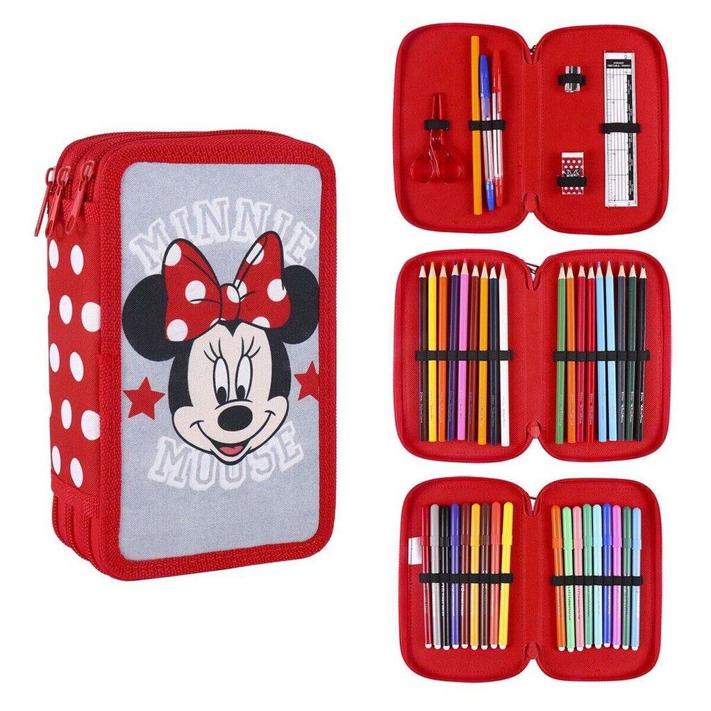 Penālis ar vietu trim zīmuļiem Minnie Mouse 43 Daudzums Sarkans (12 x 19,5 x 6,5 cm) cena un informācija | Penāļi | 220.lv