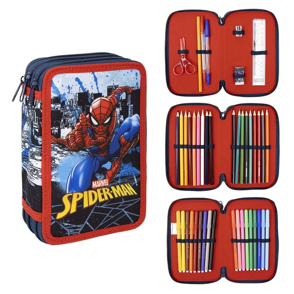 Penālis ar vietu trim zīmuļiem Spiderman 43 Daudzums Zils (12 x 19,5 x 6,5 cm) cena un informācija | Penāļi | 220.lv