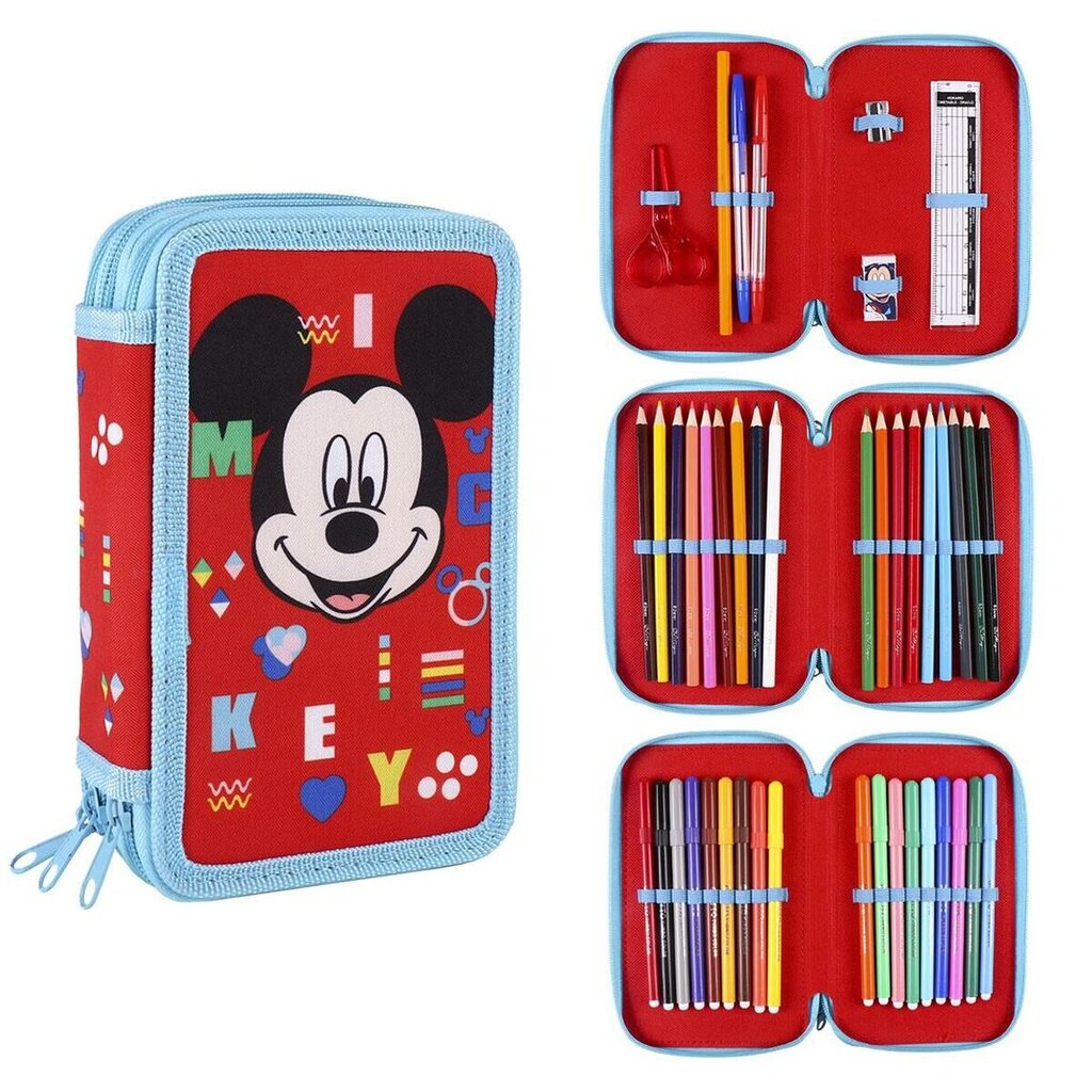 Penālis ar vietu trim zīmuļiem Mickey Mouse 43 Daudzums Sarkans (12 x 19,5 x 6,5 cm) cena un informācija | Penāļi | 220.lv