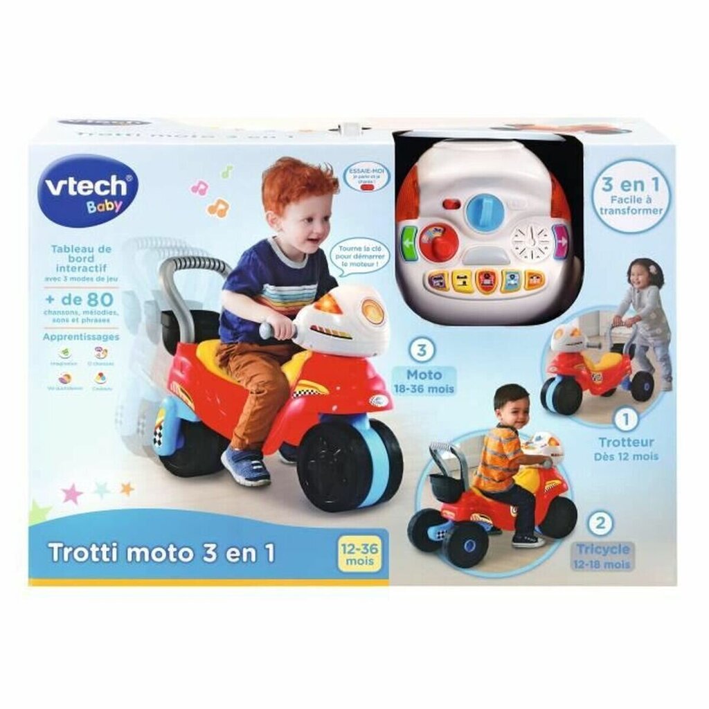 Trīsriteņi Vtech Baby Trotti Moto 3 in 1 (FR) cena un informācija | Trīsriteņi | 220.lv