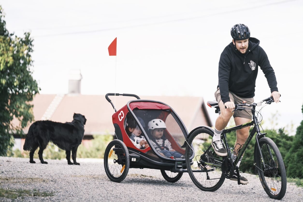 Hamax velosipēdu rati / rati OUTBACK, 2 sēdvietas (sarkans/melns) cena un informācija | Velosipēdu piekabes, rati | 220.lv