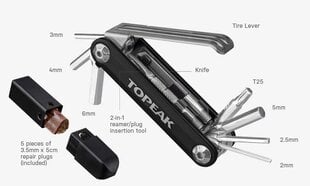 Комбинированный ключ Topeak Tubi 11, 11 функций цена и информация | Инструменты, средства ухода для велосипеда | 220.lv