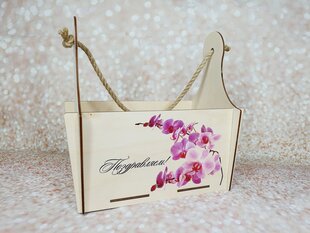 Деревянный подарочный ящичек с орхидеями и  надписью “Поздравляем!” цена и информация | Для вечеринок и праздников | 220.lv