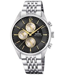 Vīriešu pulkstenis Festina Chrono Stainless Steel Black cena un informācija | Vīriešu pulksteņi | 220.lv