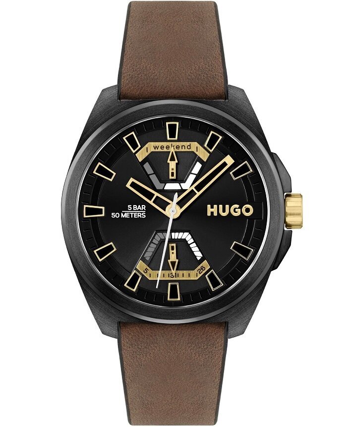 Vīriešu pulkstenis HUGO Expose Leather Black cena un informācija | Vīriešu pulksteņi | 220.lv