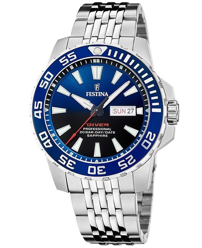 Vīriešu pulkstenis Festina Diver Professional Stainless Steel Blue cena un informācija | Vīriešu pulksteņi | 220.lv