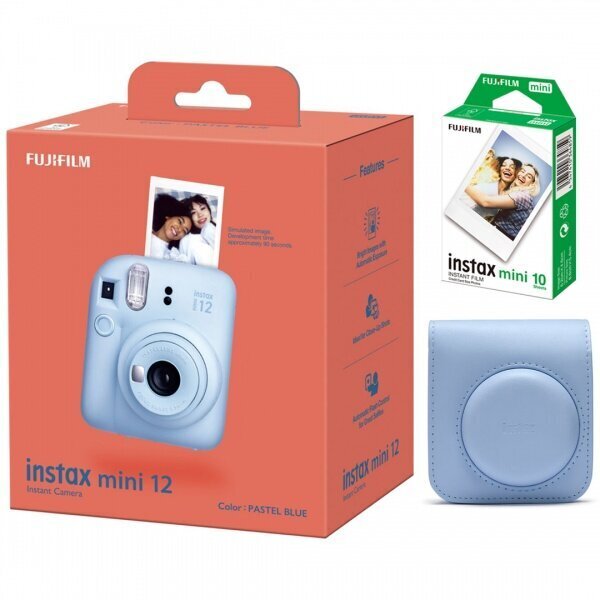 Fujifilm Instax Mini 12, Pastel Blue + Instax Mini Glossy (10 gab.) + Oriģināls maciņš цена и информация | Momentfoto kameras | 220.lv