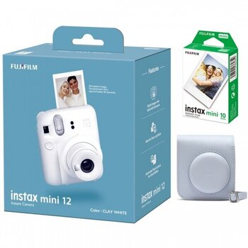 Fujifilm Instax Mini 12, Clay white + Instax Mini Glossy (10 шт.) + Оригинальный чехол цена и информация | Фотоаппараты мгновенной печати | 220.lv