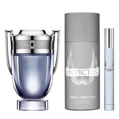 Komplekts Paco Rabanne Invictus vīriešiem: tualetes ūdens EDT, 100 ml + 10 ml + izsmidzināmais dezodorants, 150 ml cena un informācija | Vīriešu smaržas | 220.lv