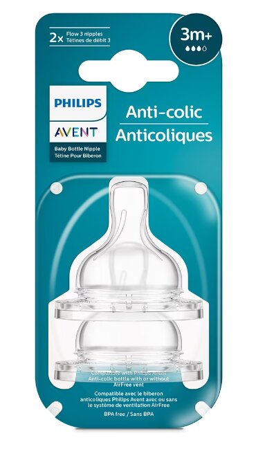 Knupis Philips Avent Anti-Colic SCY763/02, 3 mēn.+, 2 gab. cena un informācija | Bērnu pudelītes un to aksesuāri | 220.lv