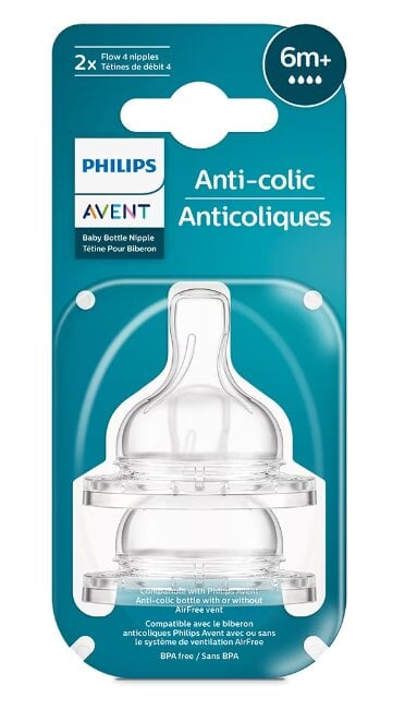 Knupis Philips Avent Anti-Colic SCY764/02, 6 mēn+, 2 gab. cena un informācija | Bērnu pudelītes un to aksesuāri | 220.lv